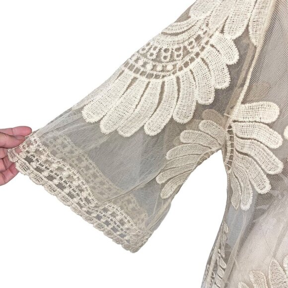 Blue Island Womens Cover Up Size Large Beige Swim Kimono Embroidered Floral New - Picture 8 of 8